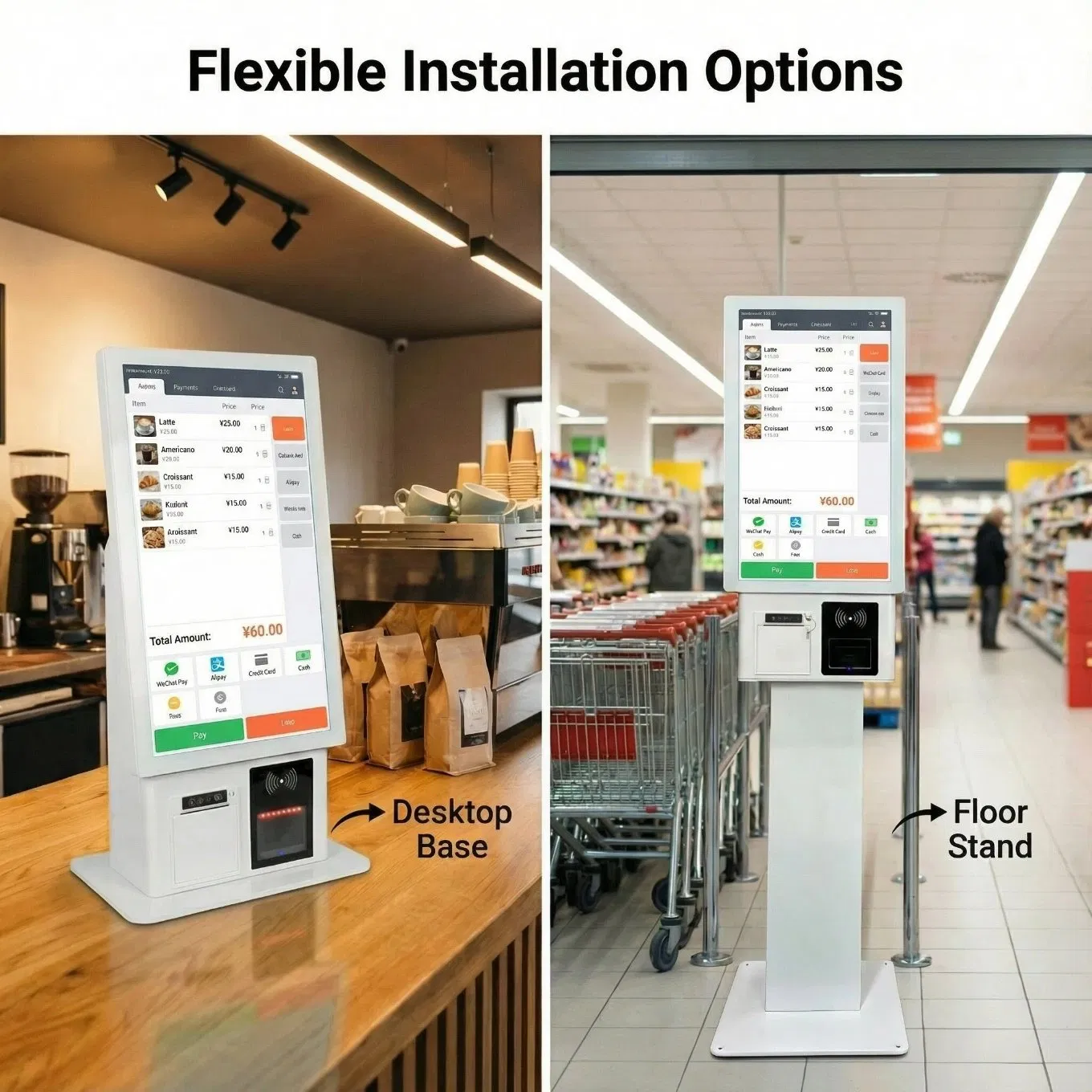 23.8" Self Check Kiosk with Printer Scanner&NFC for Retail & Restaurant