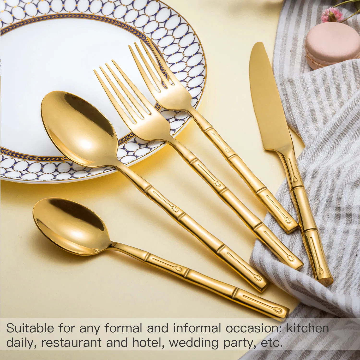 Wholesale Luxury Gold Wedding Flatware Stainless Steel Cutlery Set