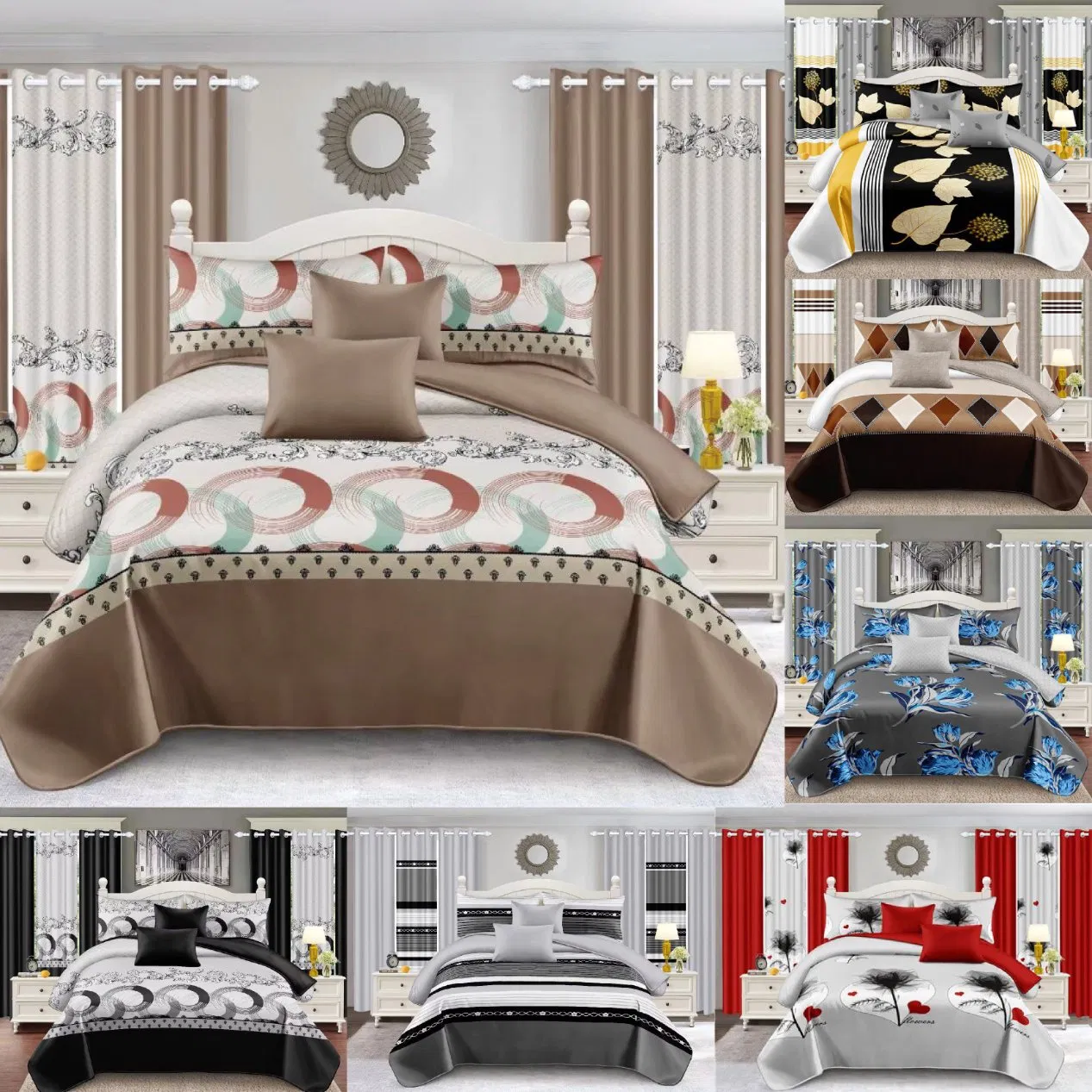 Factory Wholesale Plant Printing Polyester Cotton Bed Sheets Sabanas Pillowcase Colored Hotel 13 Piece Home Textile Quilted Bedspread Curtain Bedding Set