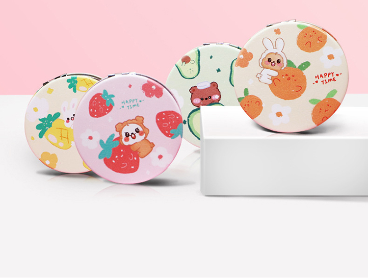 Manufacturer Direct Sales New Fashionable Heart-Shaped Strawberry Print Handheld Portable Mini Gift Makeup Mirror