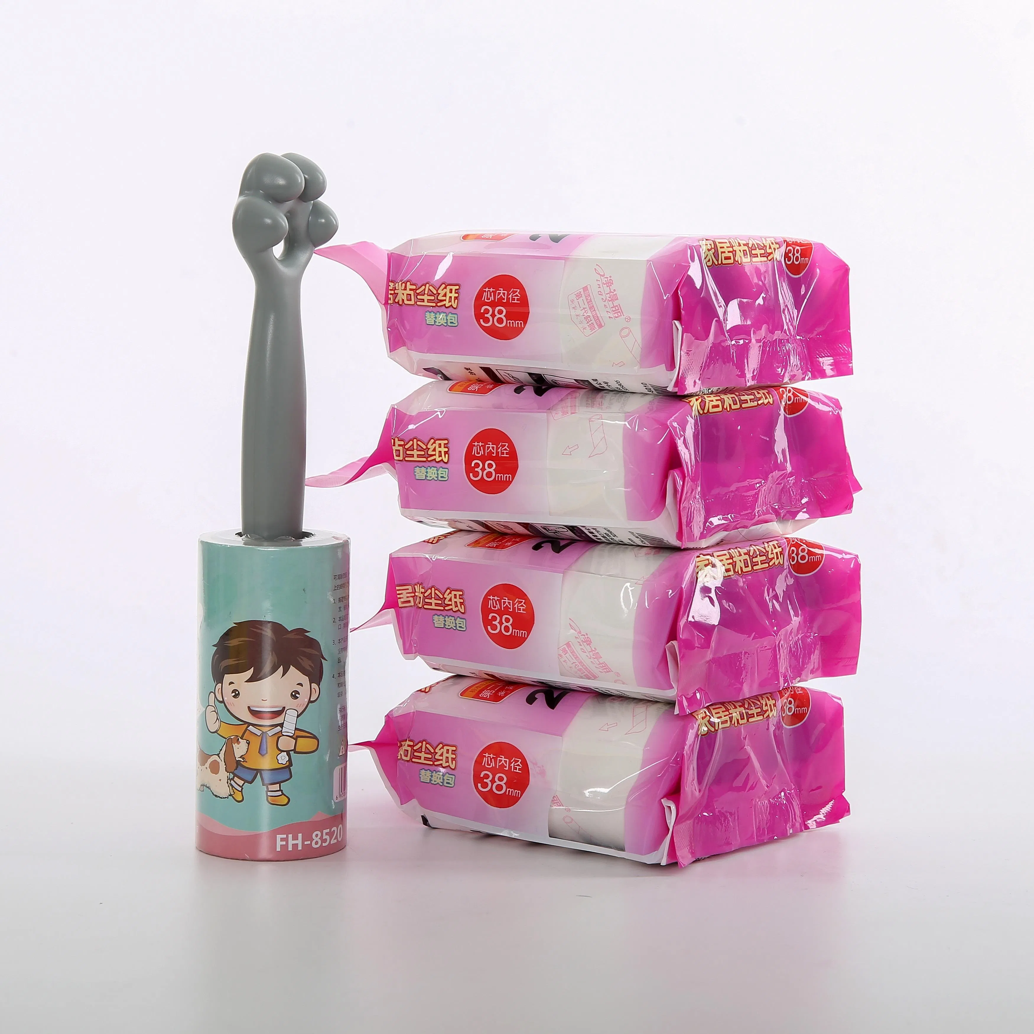 Custom Cute Paw Handle Wide 10cm 30 60 90 100 Sheets Tear Sticky Paper Tape Extra Adhesive Lint Roller for Pet Hair Clothes Dust Bed Cleaning