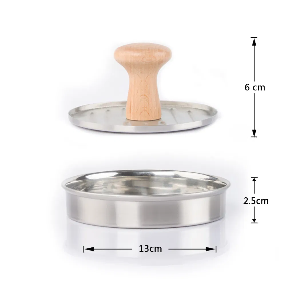 Bamboo Wooden Handle Wide Big Round BBQ Smokeless Grill Press
