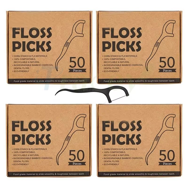 Bamboo Charcoal Dental Floss Stick PLA Material Strong & Tough Highly Elastic for Teeth Cleaning OEM Brand