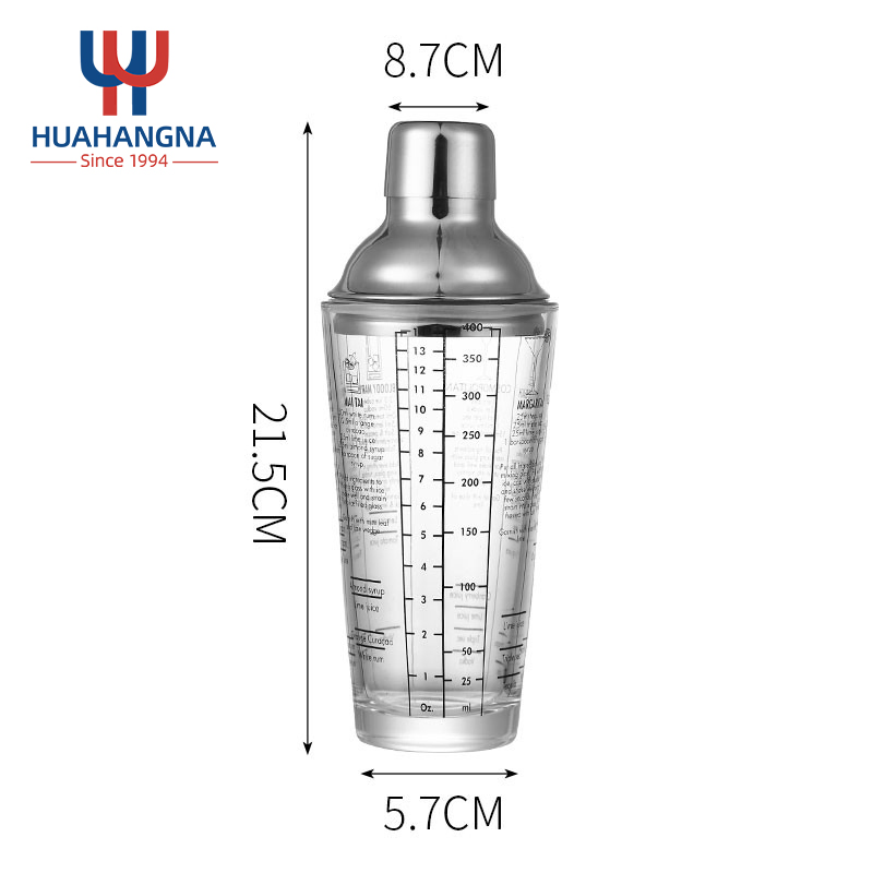 400ml Barware Stainless Steel Glass with Scale Mixer Glass Mixer Shaker Cup Milk Tea Cup Glass Mixer