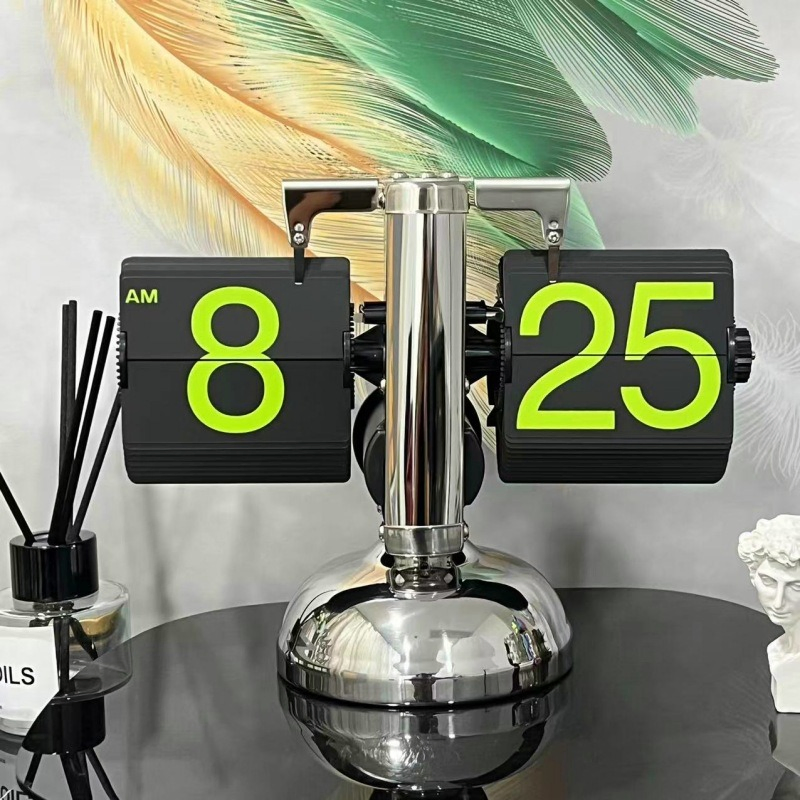 Automatic Flipping Clock Seat Clock Black with Colored Number Mechanical