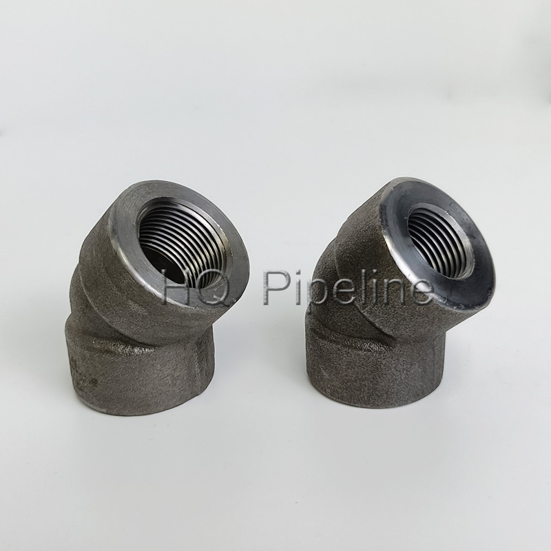 ASME B16.11 Forged Stainless Steel 45 Degree Socket Weld Threaded Pipe Elbow