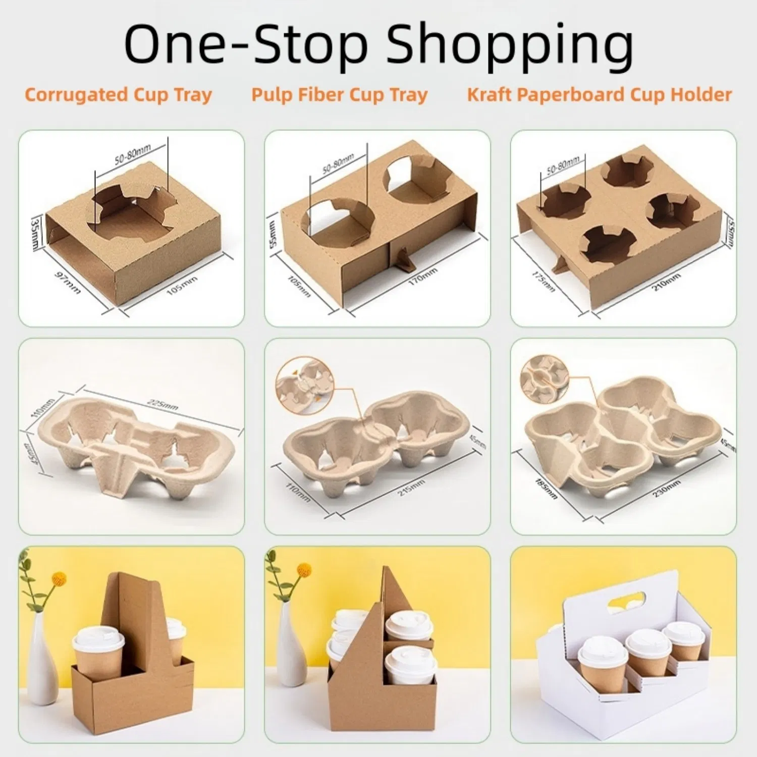 Tearable and Non-Tearable Paper Pulp Cup Carrier for Drinks Takeout