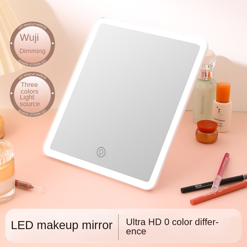 360-Degree Rotating Three-Color Dimmable LED Square Makeup Mirror