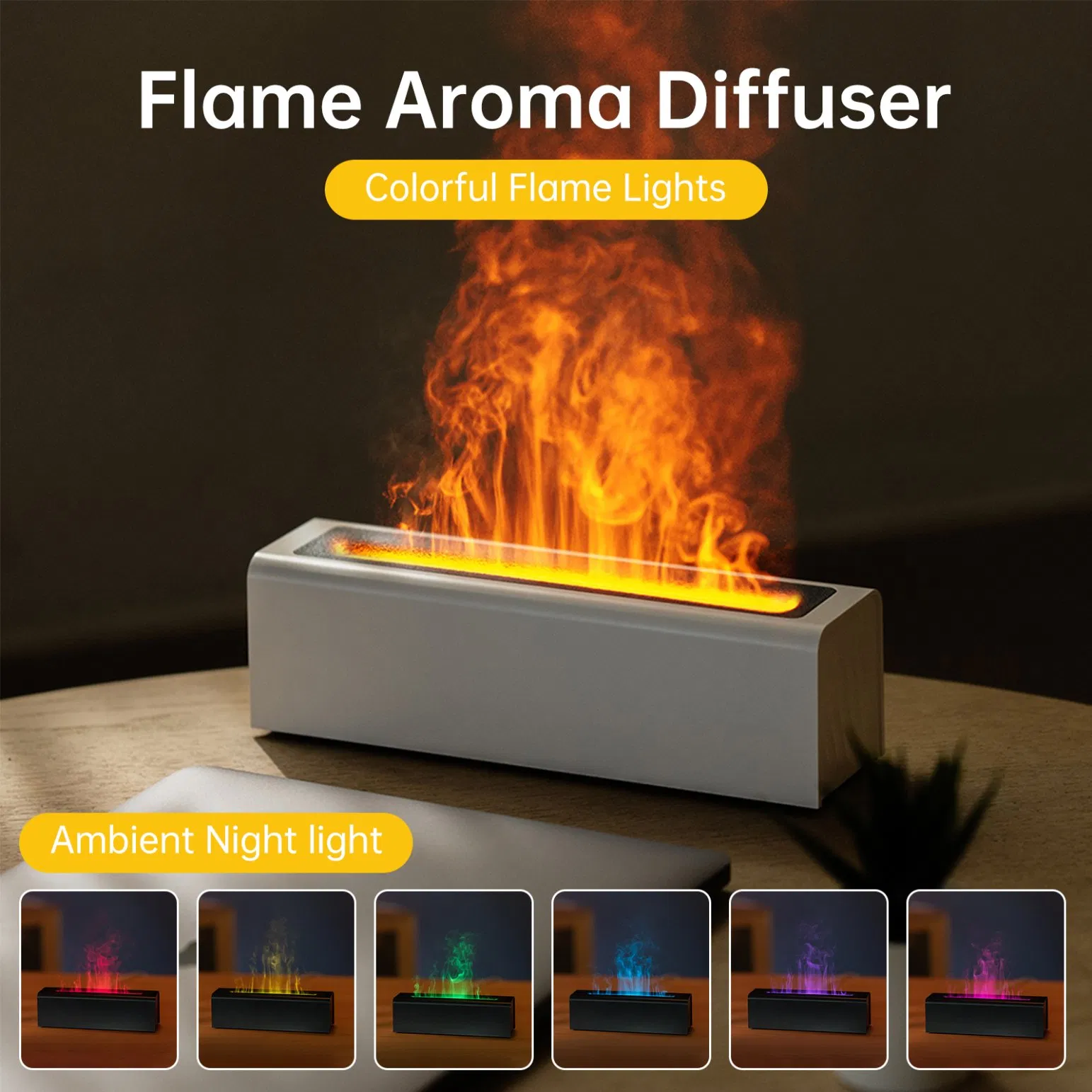 Gift Custom Silent Essential Oil Humidifier Seven Color Simulation Flame Aromatreatment Diffuser