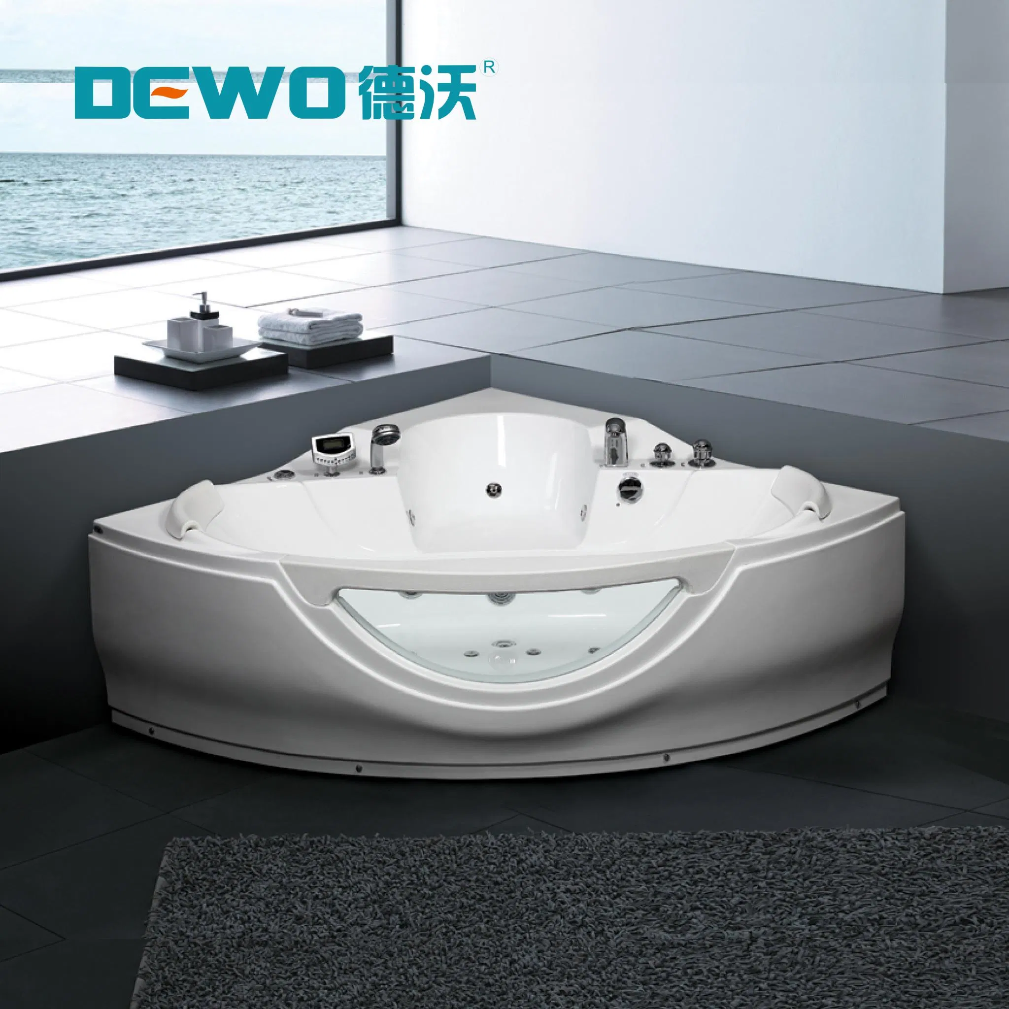 Угловая массажная ванна с гидромассажем и подсветкой