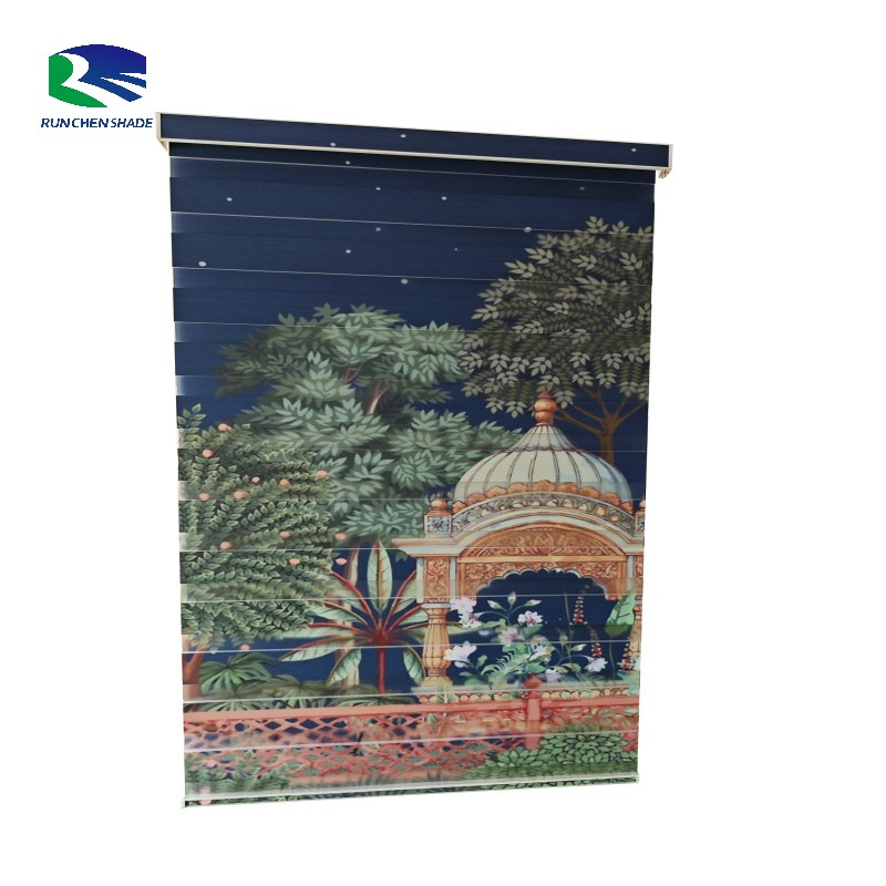 WiFi Smart Wireless Roller Shades Printed Zebra Pattern Blinds Windows Electric Fabric Automatic Rolling Vertical Sun Pattern