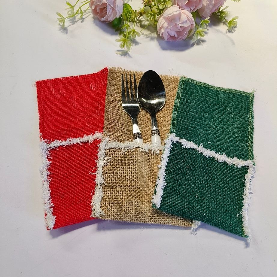 Burlap Lace Silverware Holder 11*21cm for Table Decor