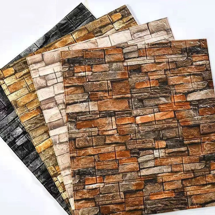 Retro American Wallpaper Self-Sticking Pure Color Brick Wallpapers Thicked Room Bedroom Wallpaper