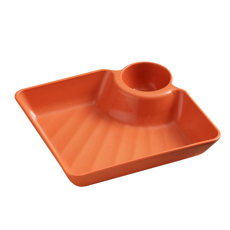 Sushi Dumpling Noodles French Fries Square PP Snack Plate with Vinegar Plate