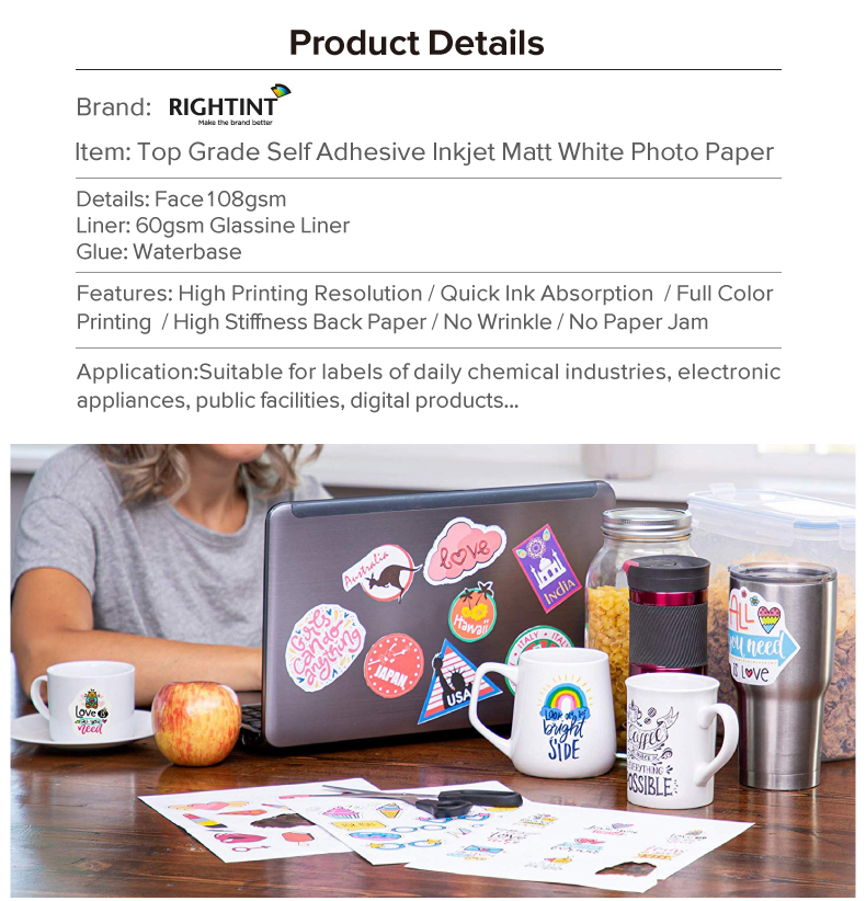 Glassine Sticker Rightint Carton A4, OEM Labels Adhesive Photo Paper