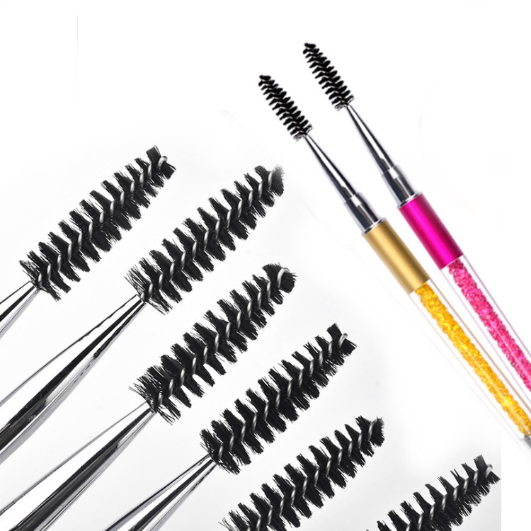 Retractable Crystal Micro Mascara Applicator Extension Spoolie Cleaning Eyelash Brush with Cap