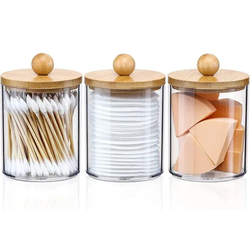 Cotton Ball Pad Round Swab Holder Dispenser Jars with Bamboo Lids for Bathroom Accessories Storage Organizer Hh008_1