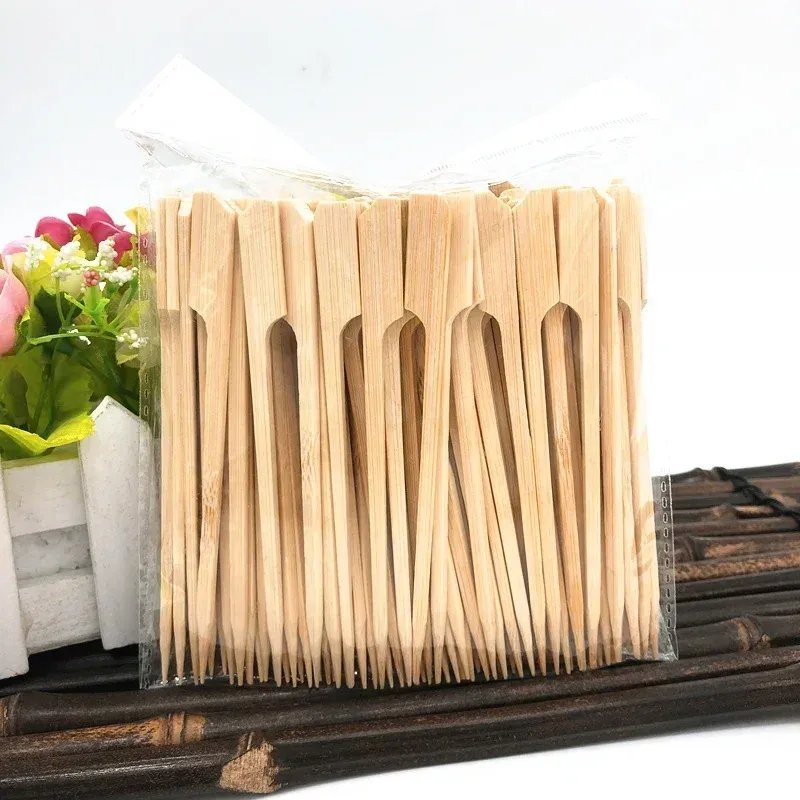 Custom Size Logo Flat BBQ Bamboo Gun Skewer Sticks Teppo Skewer Sizes 9/10/12/15/18/25/30 Cm