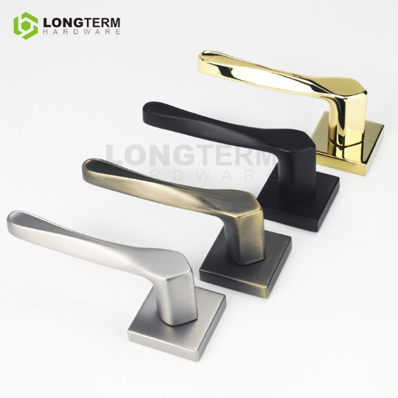 High End Zinc Alloy Lever Interior Black Gold Door Handle on Rosette