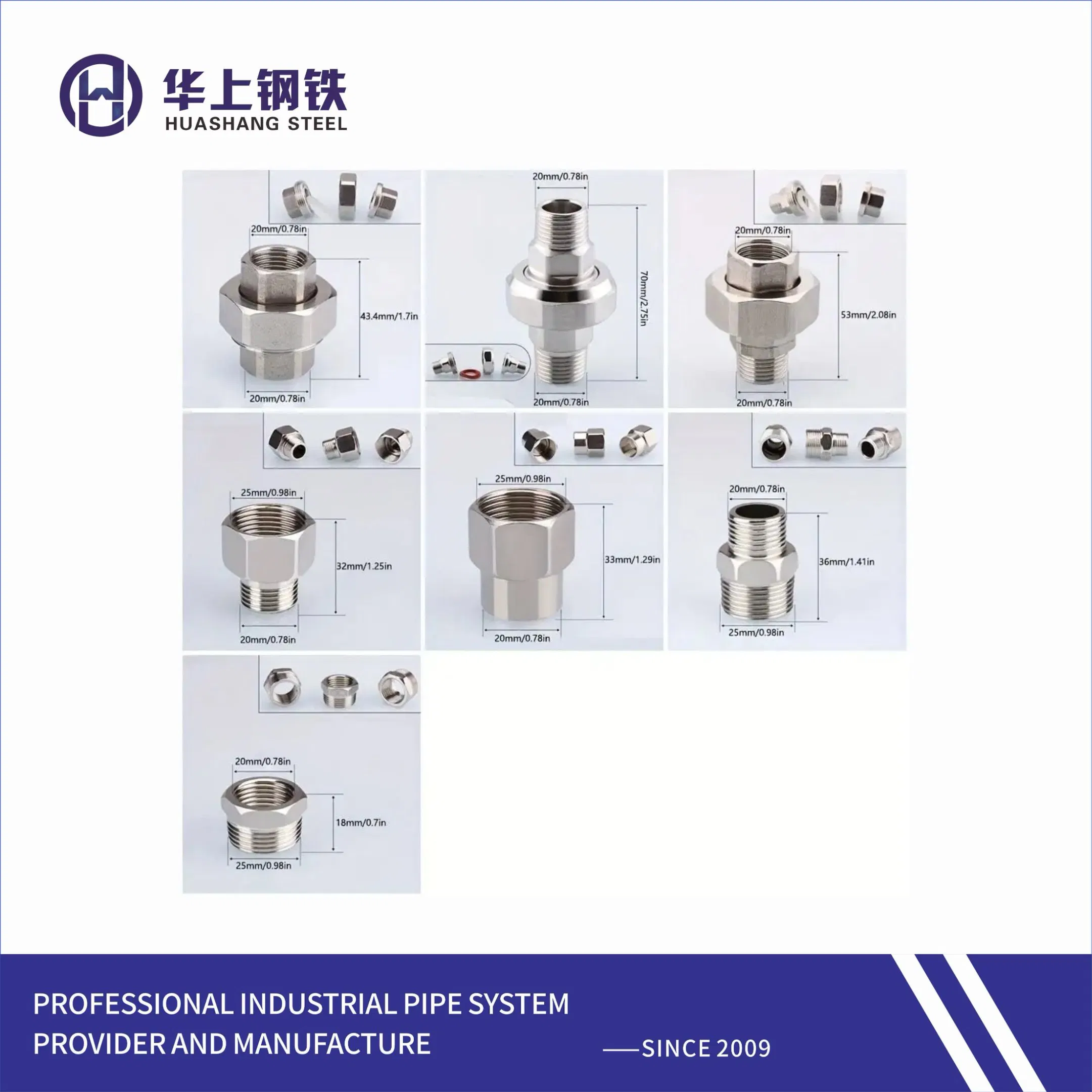 Factory Male Thread Pipe Fitting Reducer Stainless Steel Hex Nipple