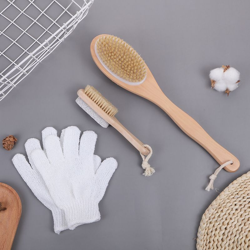 Customized Bath Tools Set Hair Brush Scrub Pumice Stone Massage Double-Sided Dry Bath Brush Nylon Glove Gift Bath Set