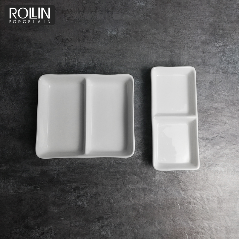 China Manufacturer Wholesale Rectangular Divided Sauce Porcelain Dish