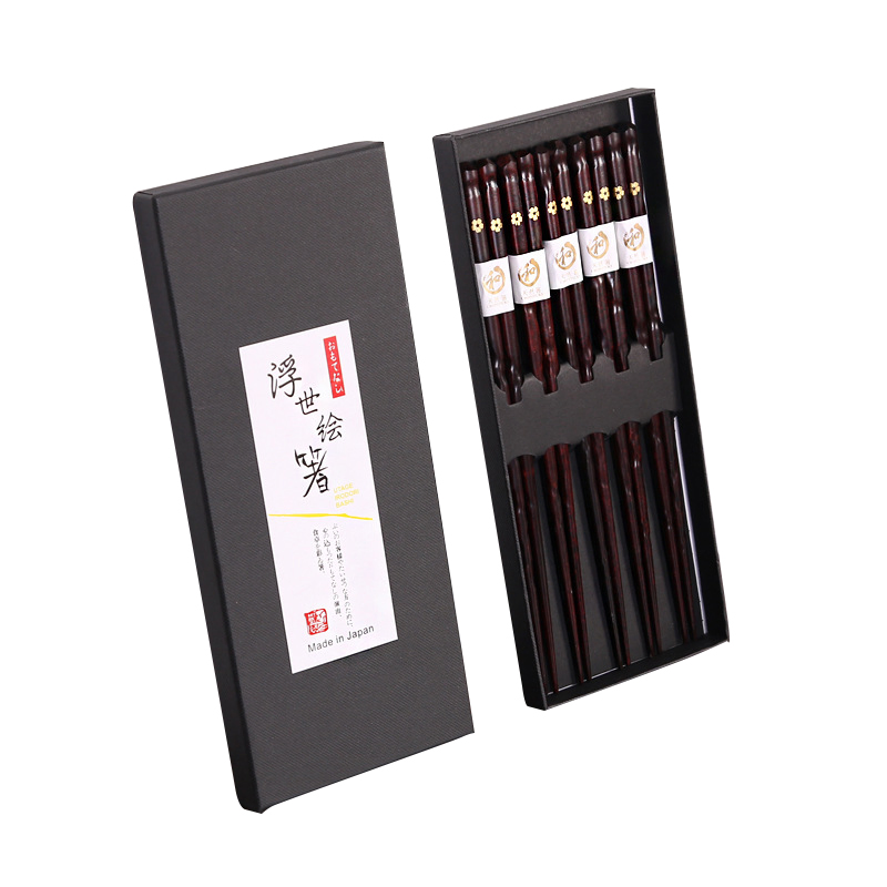 Custom Anti-Shake 23cm 5pairs Vietnam Twisted Bamboo Shaped Wood Chopsticks in Gift Box Storage Case