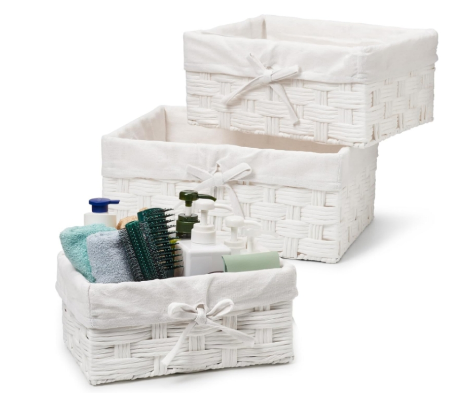 Paper Rope Basket Bins, Nesting Storage Organizer Gift Box with Fabric Liner