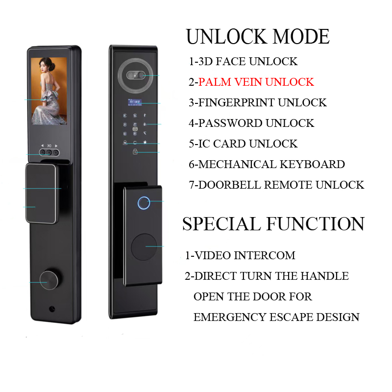 3D Face Plam Vein Unlock Smart Door Lock