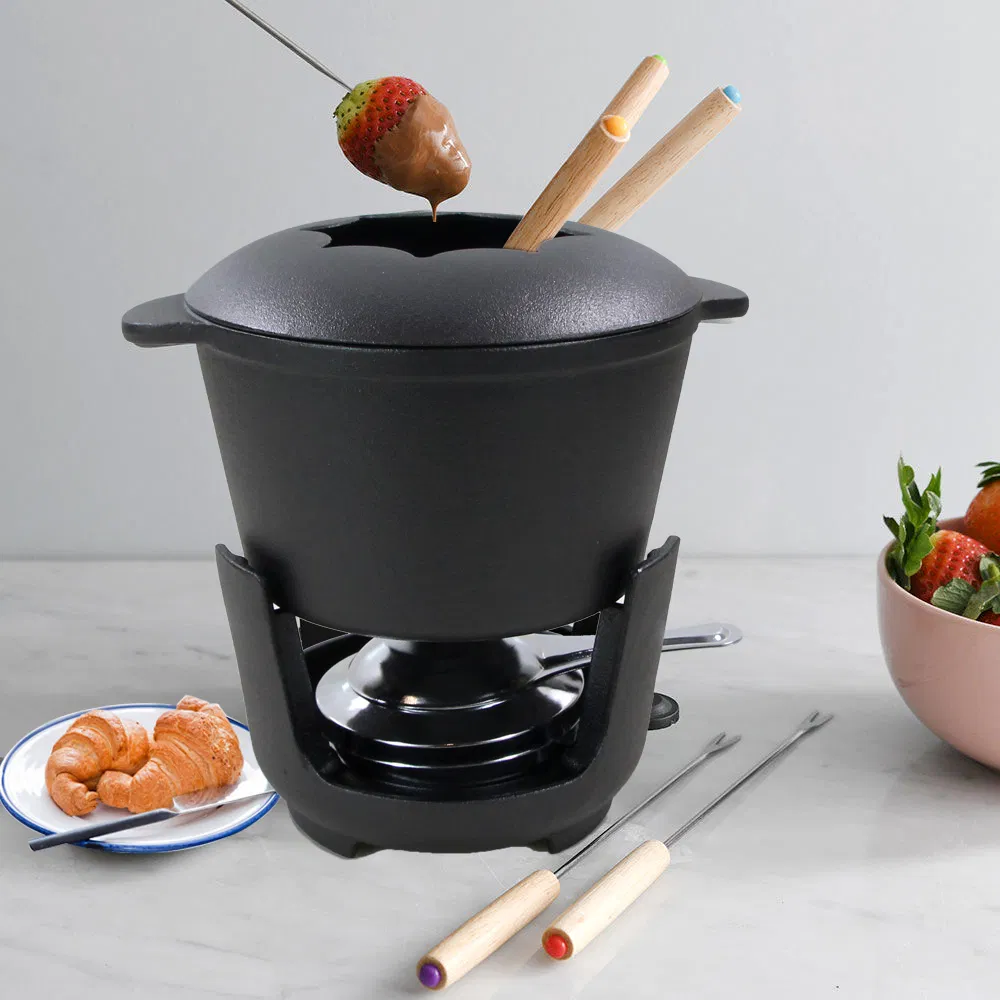 Factory Direct Durable Enameled Cast Iron Chocolate Cheese Fondue Pot