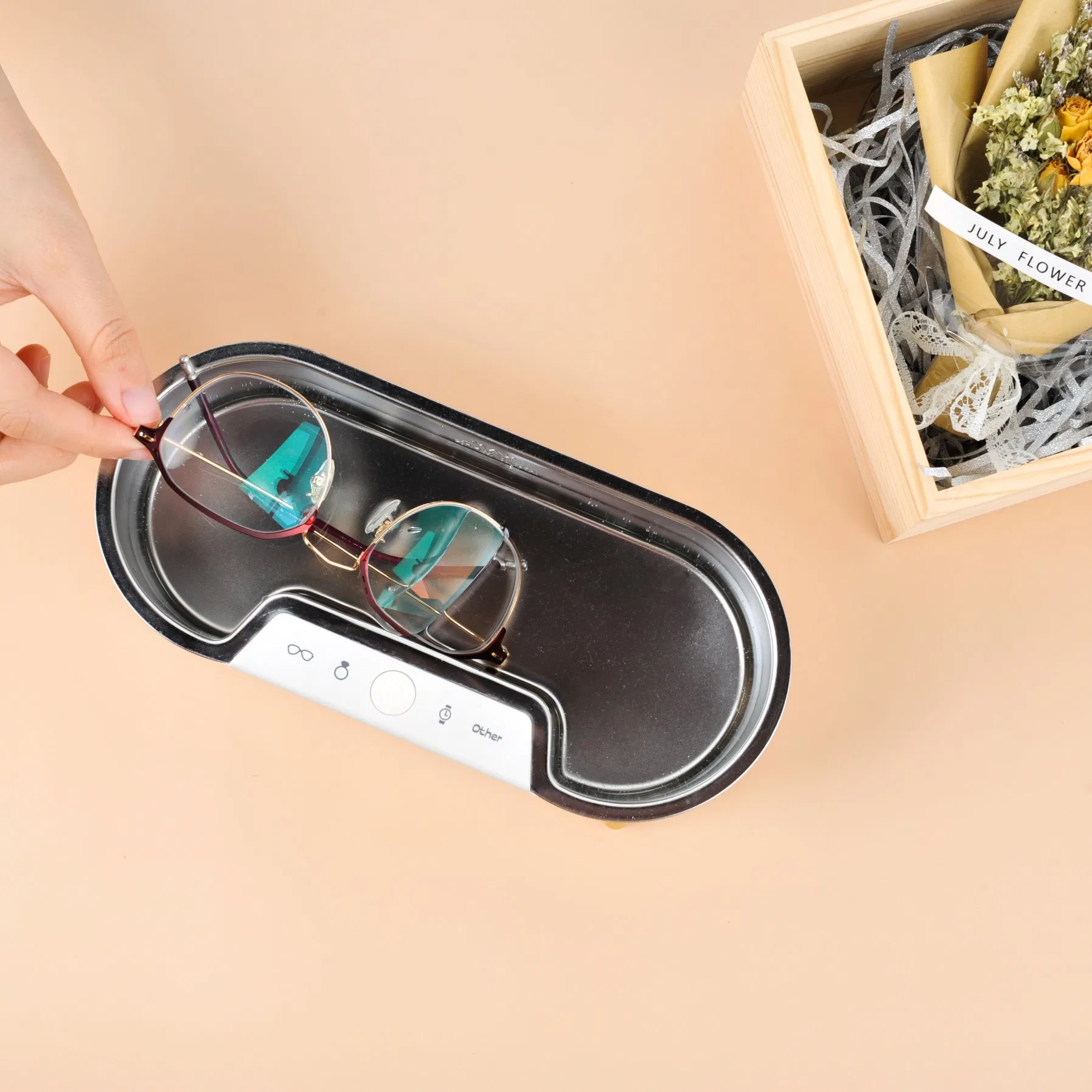 Bamboo Household Portable 500ml Makeup Tool Ultrasonic Cleaner