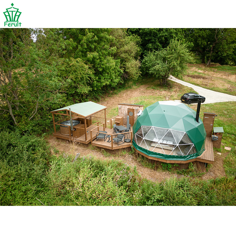 8m Luxury Aluminum Frame Green Cover Geodesic Dome Glamping Tent for Resorts
