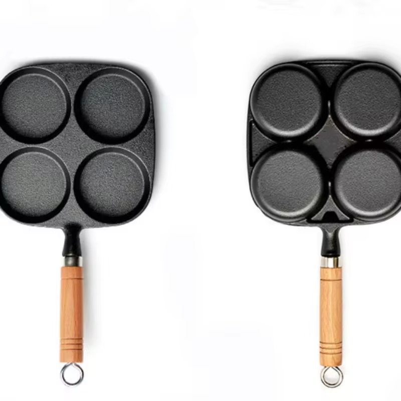 Hot Sale Breakfast Cooker Flat Bottom Cast Iron Egg Pan 4 Holes Baking Pan