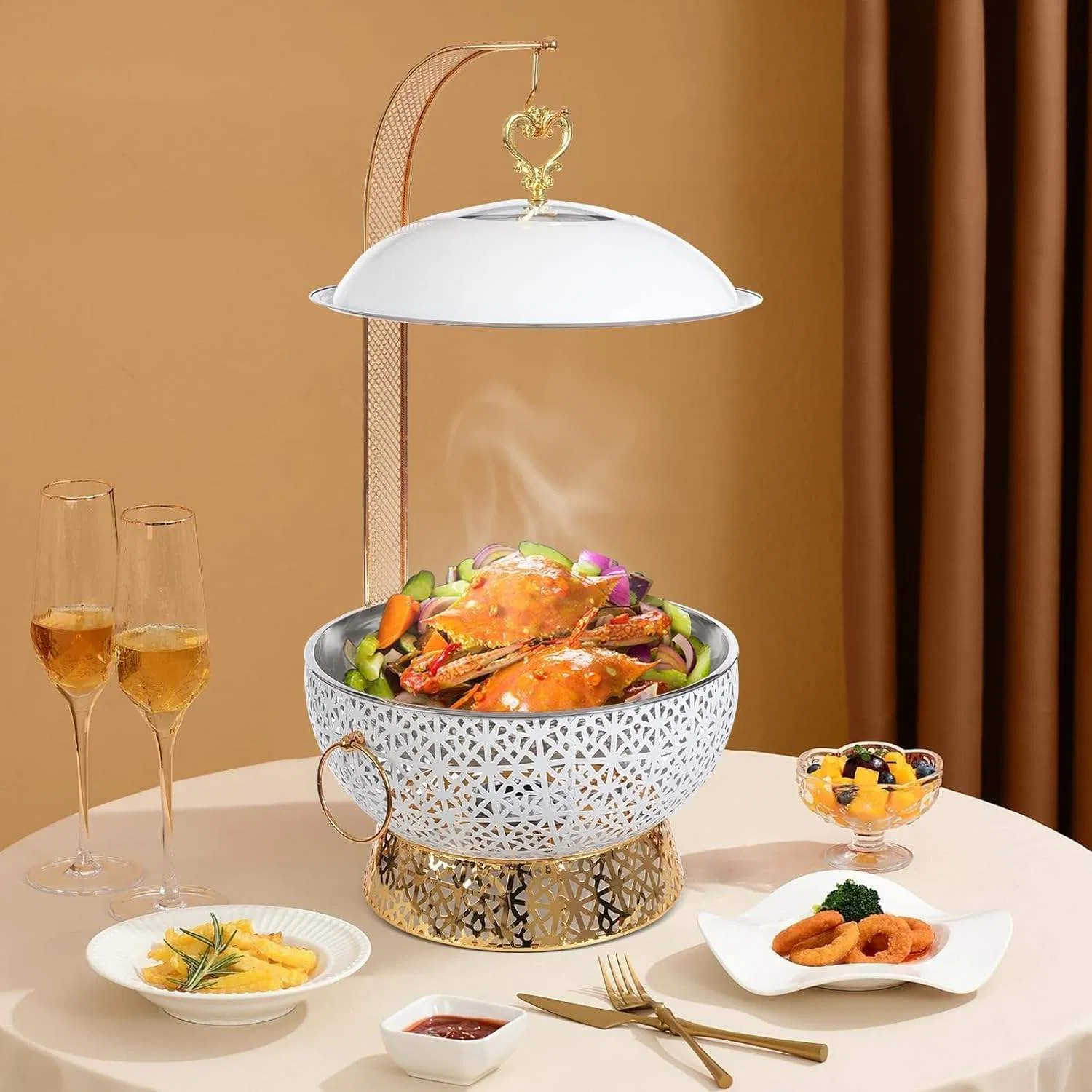 Big Size New Gold Plated Stainless Steel Buffet Stove Hotel Insulated Vegetable Stove