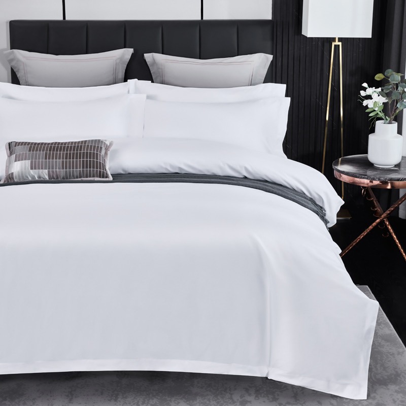 Hotel Guesthouse B&B Supplies Satin Plain White Duvet Cover Bed Sheets Pillowcases 200tc 300tc Cotton Four Piece Sabanas Bedding Set