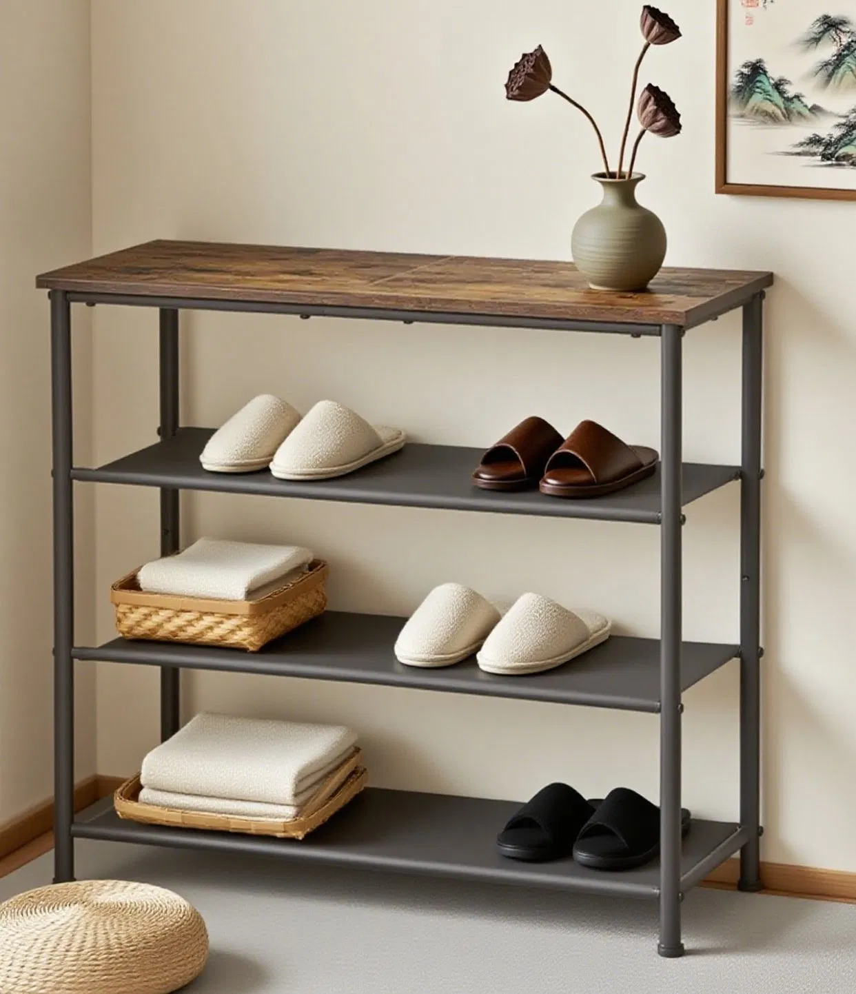 Hot Sale Metal and Wooden Shoe Rack Cabinet 5 Tier Shoe Display Rack Storage Organizer Shoe Racks & Stands for Home