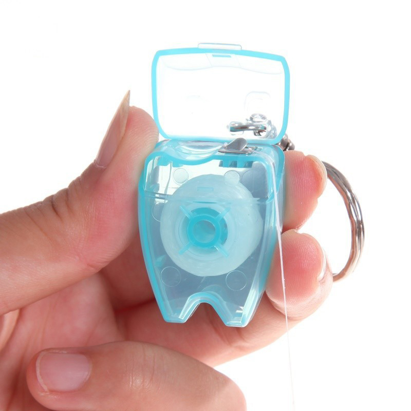 Tooth-Shaped Key Chain Dental Floss for Gum Care Flat-Line Design