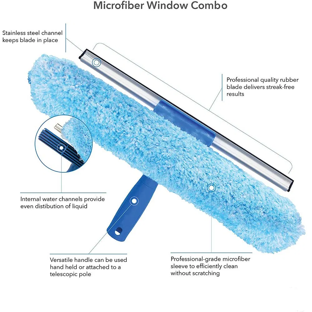 14 Inch Microfiber Combi-Squeegee Scrubber 2 in 1 Window Squeegee and Window Washer Set