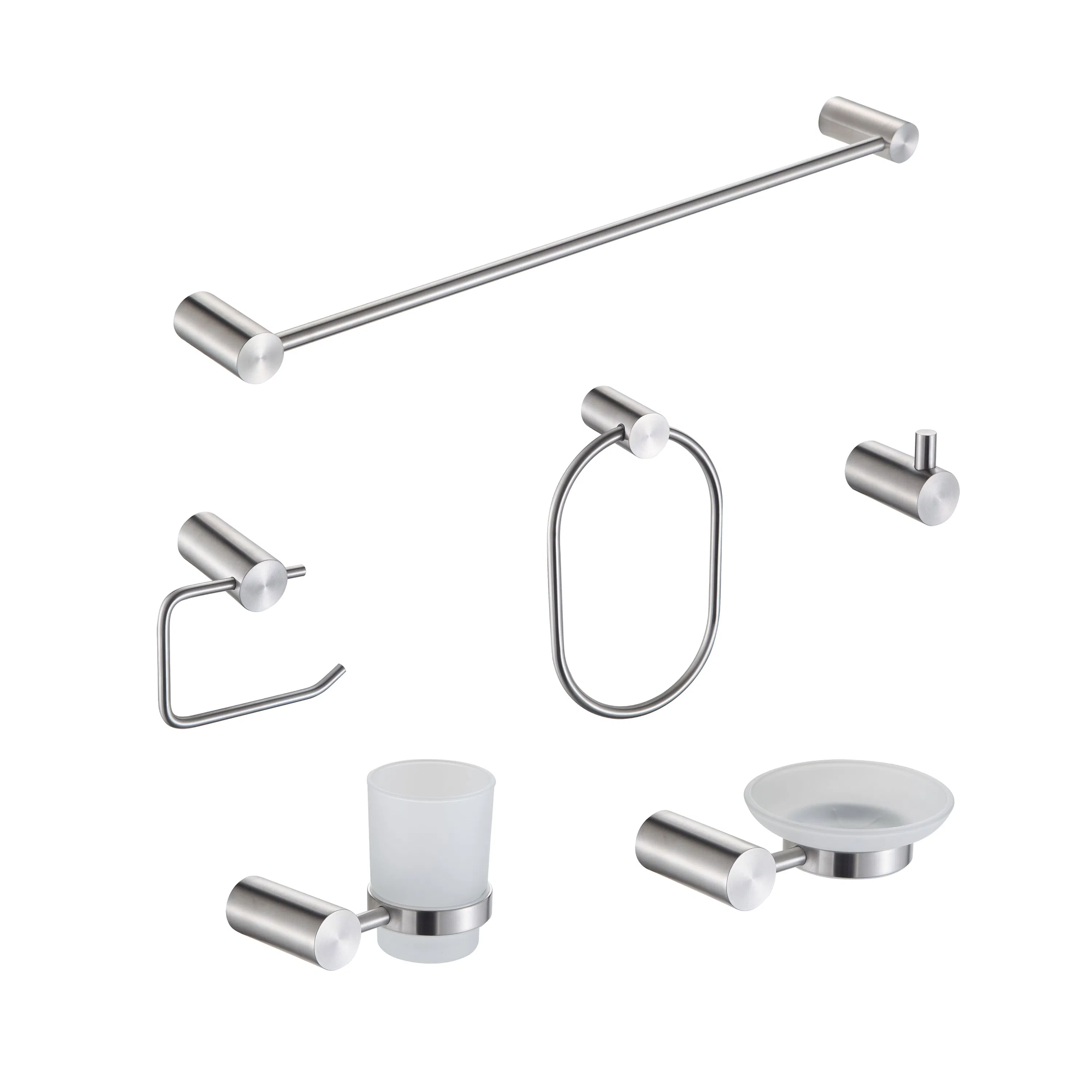 Round Design Stainless Steel Wall Mounted 6 Piece Bathroom Hardware Accessories Set