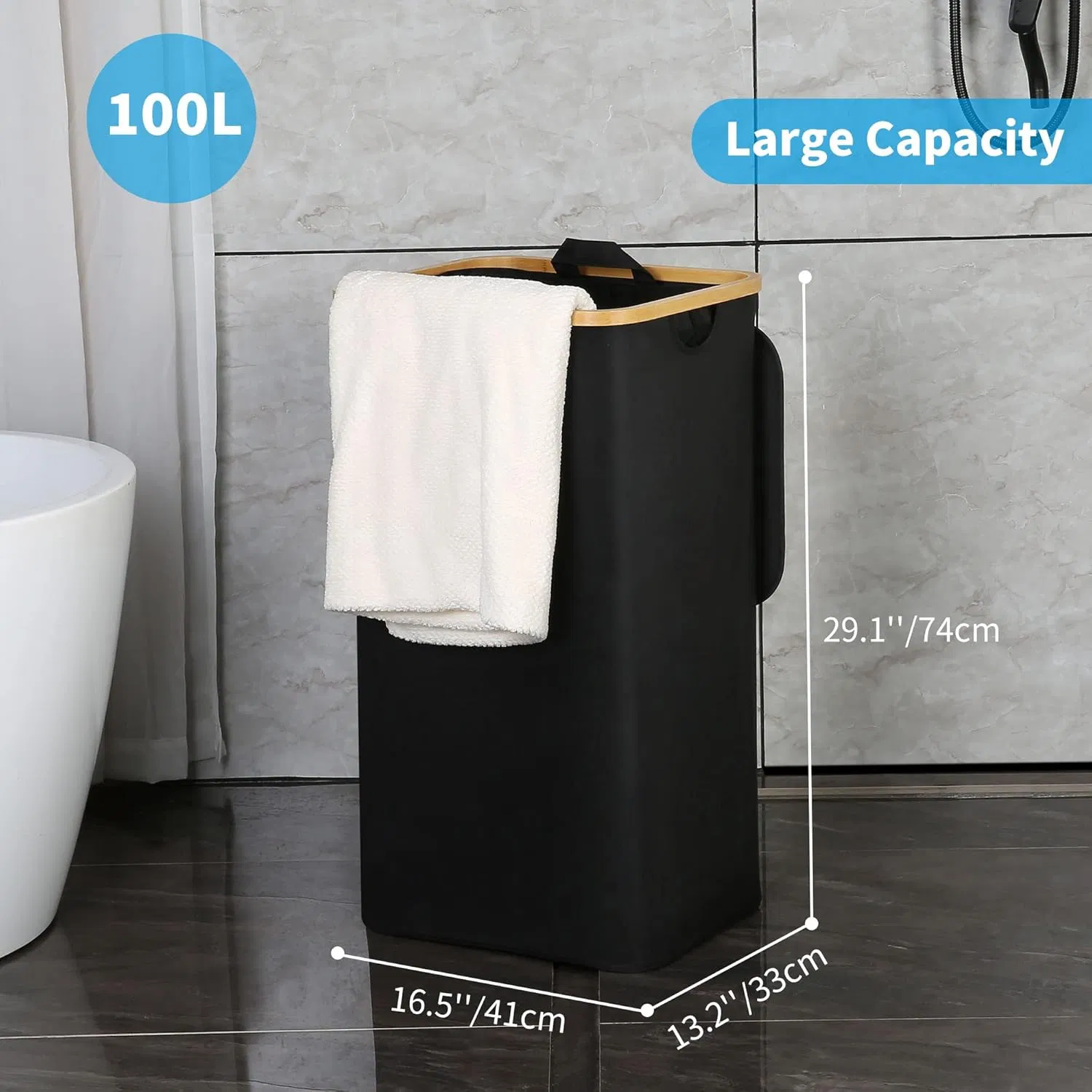 Best-Selling Simple and Foldable Dirty Clothes Basket with Lid, Bamboo Fabric Laundry Basket