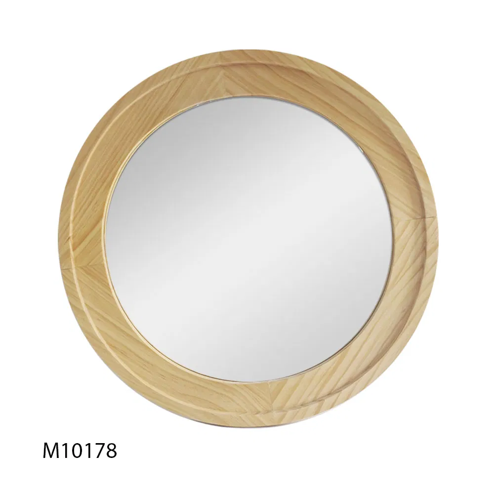 Wooden Squiggle Natural Color Wall Hanging Decorative Mirror for Living Room Bedroom