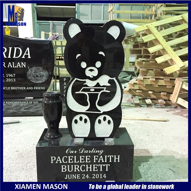 Jet Black Headstone Laser Etching with Vases for Wholesale Graniate Monument