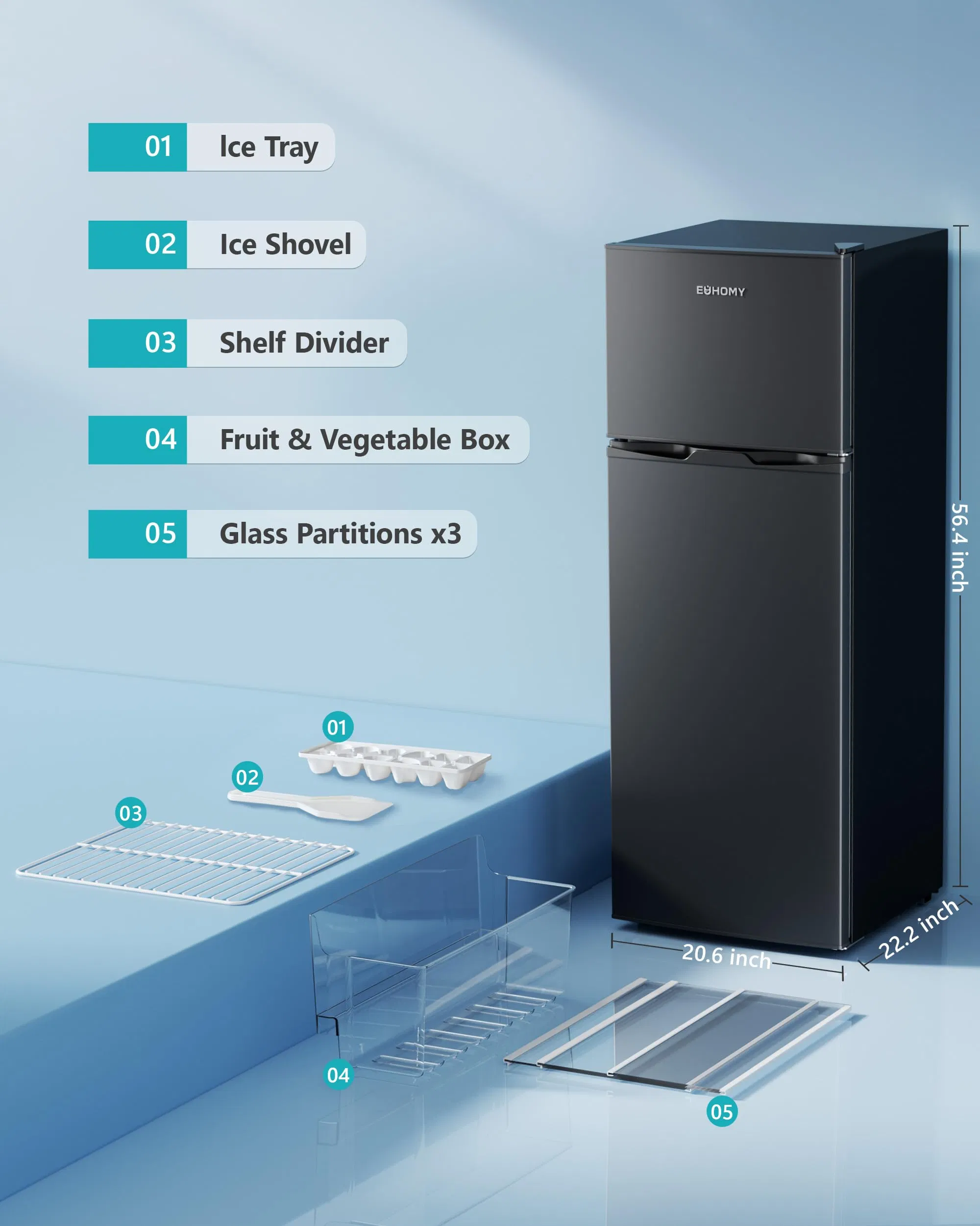 Euhomy Refrigerator 7.4 Cu. FT 200L Apartment Size Fridge with Separate Freezer