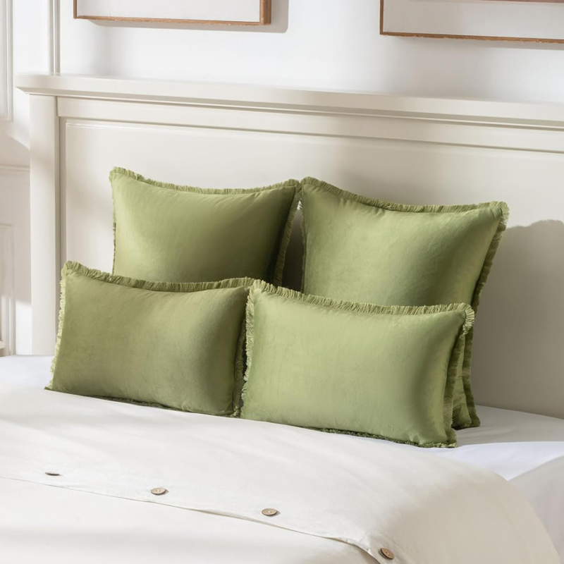 Boho Throw Pillow with Tassels Soft Velvet Lumbar Pillow Home Decor