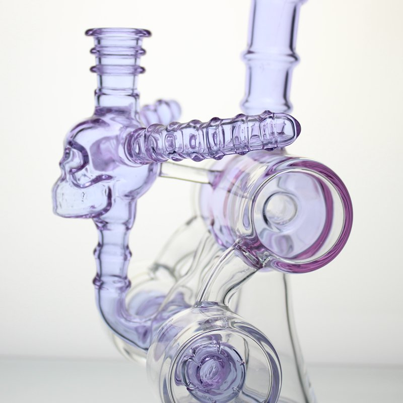 Customized Purple Glass Water Pipe Skeleton Shape Recycler Glass Smoking Pipe for Sale