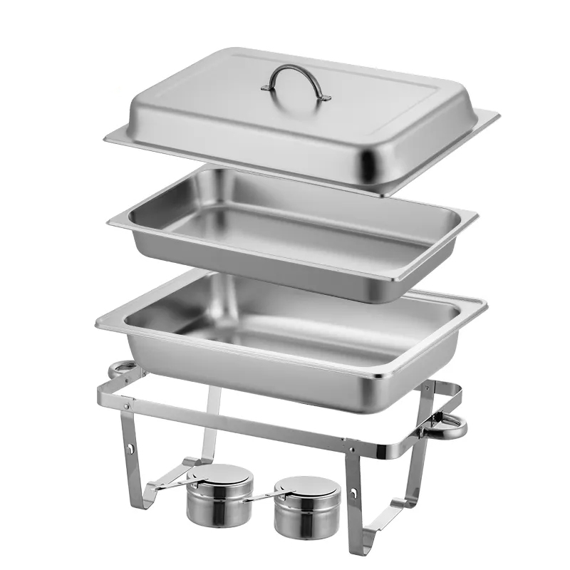 OEM Chafing Dish Buffet Set 9.5qt Stainless Steel Rectangular Chafers Food Warmer Sets for Catering, Foldable