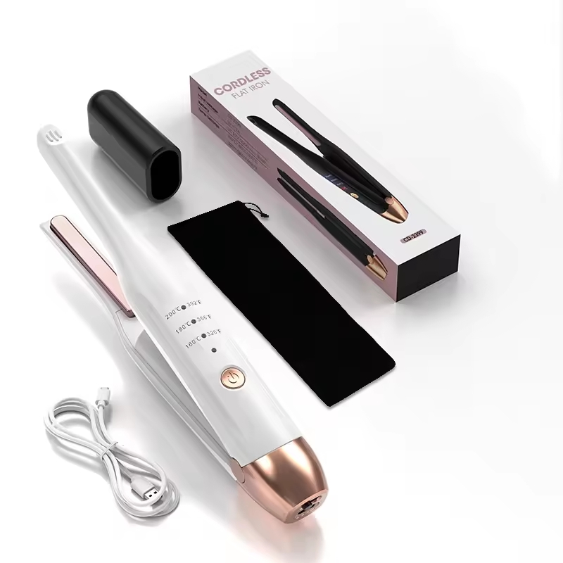 Wireless Portable Hair Straightener and Curler 2 in 1 Rechargeable Mini Ceramic Beard Hair Straightener with LED Light