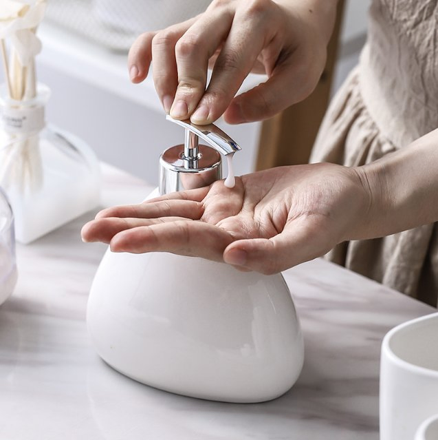 Neutral Tone Single Ceramic Dispenser Elegant Look Home Bathroom Accessories