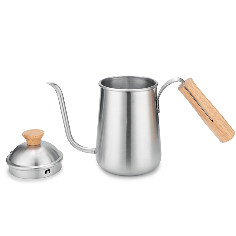 Stainless Steel 650ml Hand Brewed Drip Coffee Pot Gooseneck Pouring Kettle with Wooden Handle for Coffee and Tea