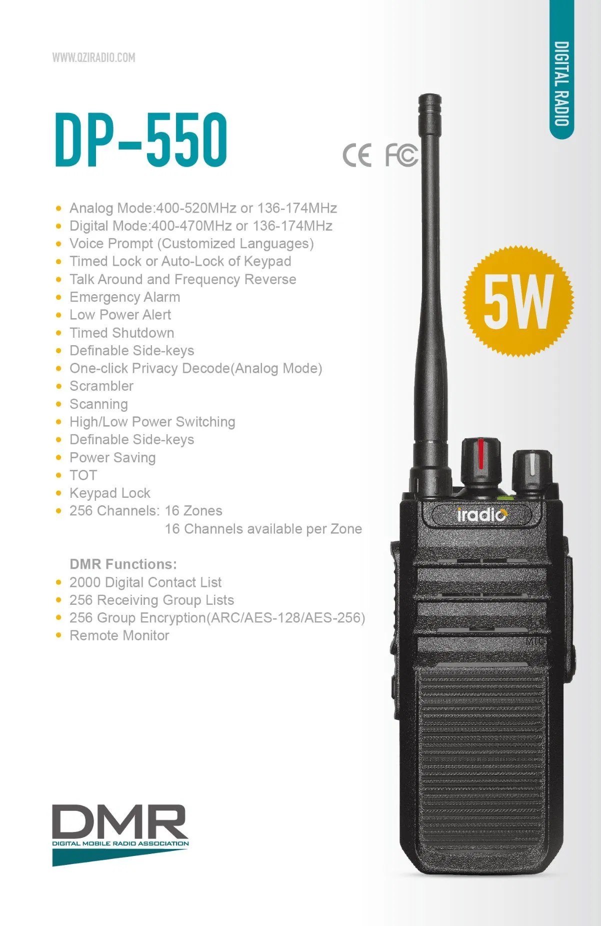 Dp-550 Advanced Digital Two Way Radio with Custom Voice Prompts and 256 Channels